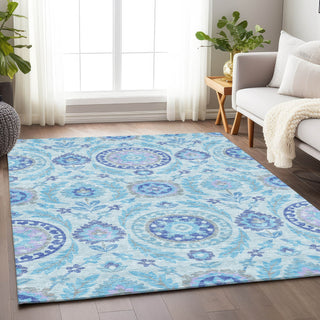 Piper Looms Mayfield Floral AMF751 Sky Machine Washable Area Rug Lifestyle Image Feature
