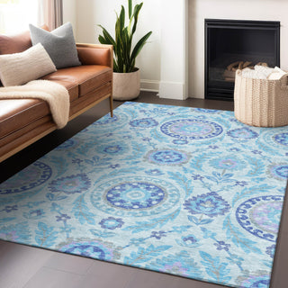Piper Looms Mayfield Floral AMF751 Sky Machine Washable Area Rug Lifestyle Image Feature