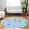 Piper Looms Mayfield Floral AMF751 Sky Machine Washable Area Rug Round Lifestyle Image Feature