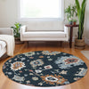 Piper Looms Mayfield Oushak AMF753 Black Machine Washable Area Rug Round Lifestyle Image Feature