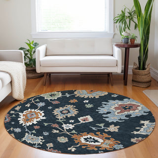 Piper Looms Mayfield Oushak AMF753 Black Machine Washable Area Rug Round Lifestyle Image Feature