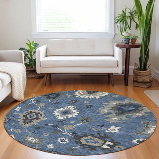 Piper Looms Mayfield Oushak AMF753 Blue Machine Washable Area Rug Round Lifestyle Image Feature