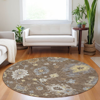 Piper Looms Mayfield Oushak AMF753 Chocolate Machine Washable Area Rug Round Lifestyle Image Feature