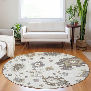 Piper Looms Mayfield Oushak AMF753 Ivory Machine Washable Area Rug Round Lifestyle Image Feature