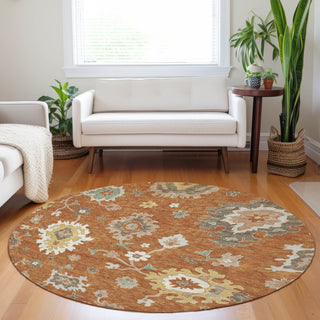 Piper Looms Mayfield Oushak AMF753 Paprika Machine Washable Area Rug Round Lifestyle Image Feature