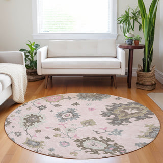 Piper Looms Mayfield Oushak AMF753 Pink Machine Washable Area Rug Round Lifestyle Image Feature
