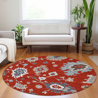 Piper Looms Mayfield Oushak AMF753 Red Machine Washable Area Rug Round Lifestyle Image Feature