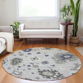 Piper Looms Mayfield Oushak AMF753 Silver Machine Washable Area Rug Round Lifestyle Image Feature