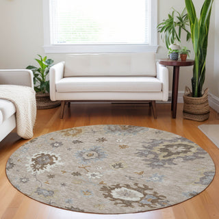 Piper Looms Mayfield Oushak AMF753 Taupe Machine Washable Area Rug Round Lifestyle Image Feature