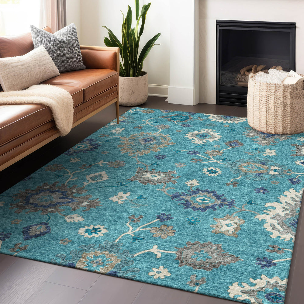 Piper Looms Mayfield Oushak AMF753 Teal Machine Washable Area Rug Lifestyle Image Feature