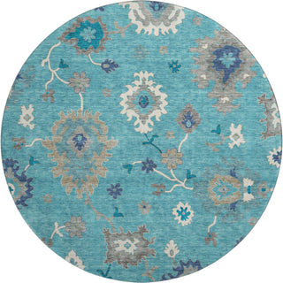 Piper Looms Mayfield Oushak AMF753 Teal Machine Washable Area Rug Round Main Image