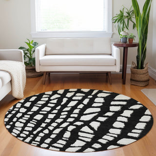 Piper Looms Mayfield Squares AMF754 Black Machine Washable Area Rug Round Lifestyle Image Feature