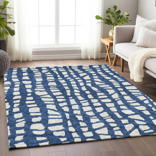 Piper Looms Mayfield Squares AMF754 Navy Machine Washable Area Rug Lifestyle Image Feature