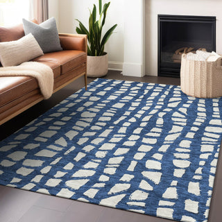 Piper Looms Mayfield Squares AMF754 Navy Machine Washable Area Rug Lifestyle Image Feature