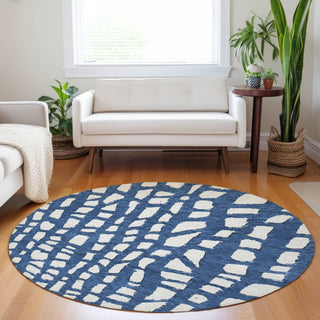 Piper Looms Mayfield Squares AMF754 Navy Machine Washable Area Rug Round Lifestyle Image Feature