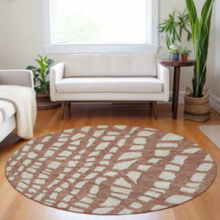 Piper Looms Mayfield Squares AMF754 Paprika Machine Washable Area Rug Round Lifestyle Image Feature