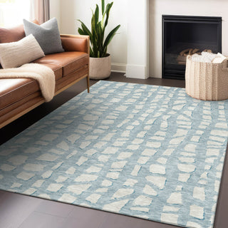 Piper Looms Mayfield Squares AMF754 Sky Machine Washable Area Rug Lifestyle Image Feature