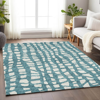 Piper Looms Mayfield Squares AMF754 Teal Machine Washable Area Rug Lifestyle Image Feature