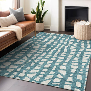 Piper Looms Mayfield Squares AMF754 Teal Machine Washable Area Rug Lifestyle Image Feature