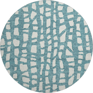 Piper Looms Mayfield Squares AMF754 Teal Machine Washable Area Rug Round Main Image