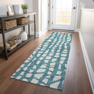 Piper Looms Mayfield Squares AMF754 Teal Machine Washable Area Rug Runner Lifestyle Image Feature