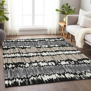 Piper Looms Mayfield Stripes AMF755 Black Machine Washable Area Rug Lifestyle Image Feature