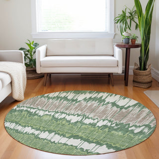 Piper Looms Mayfield Stripes AMF755 Green Machine Washable Area Rug Round Lifestyle Image Feature