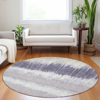 Piper Looms Mayfield Stripes AMF755 Lavender Machine Washable Area Rug Round Lifestyle Image Feature