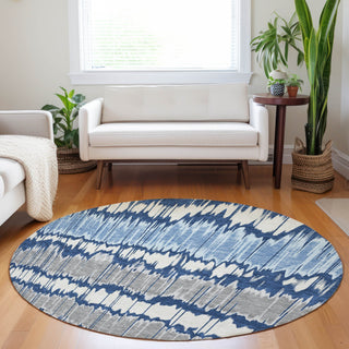 Piper Looms Mayfield Stripes AMF755 Navy Machine Washable Area Rug Round Lifestyle Image Feature