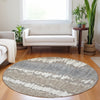 Piper Looms Mayfield Stripes AMF755 Taupe Machine Washable Area Rug Round Lifestyle Image Feature