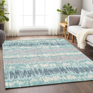 Piper Looms Mayfield Stripes AMF755 Teal Machine Washable Area Rug Lifestyle Image Feature