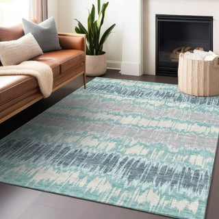 Piper Looms Mayfield Stripes AMF755 Teal Machine Washable Area Rug Lifestyle Image Feature