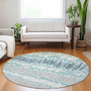 Piper Looms Mayfield Stripes AMF755 Teal Machine Washable Area Rug Round Lifestyle Image Feature