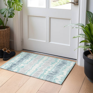 Piper Looms Mayfield Stripes AMF755 Teal Machine Washable Area Rug Scatter Lifestyle Image Feature