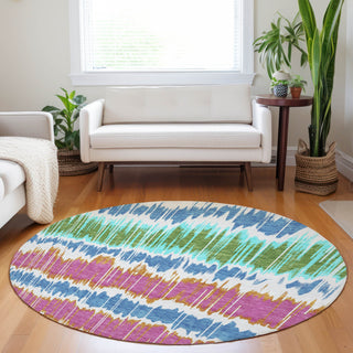 Piper Looms Mayfield Stripes AMF755 White Machine Washable Area Rug Round Lifestyle Image Feature
