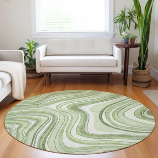 Piper Looms Mayfield Swirls AMF756 Aloe Machine Washable Area Rug Round Lifestyle Image Feature
