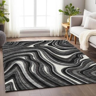 Piper Looms Mayfield Swirls AMF756 Black Machine Washable Area Rug Lifestyle Image Feature