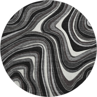 Piper Looms Mayfield Swirls AMF756 Black Machine Washable Area Rug Round Main Image