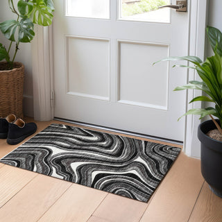 Piper Looms Mayfield Swirls AMF756 Black Machine Washable Area Rug Scatter Lifestyle Image Feature