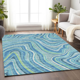 Piper Looms Mayfield Swirls AMF756 Blue Machine Washable Area Rug Lifestyle Image Feature