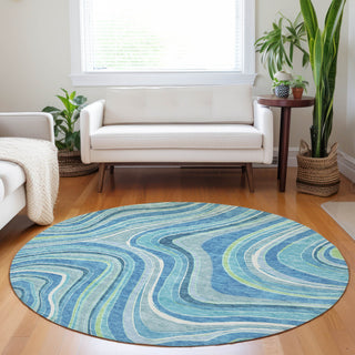 Piper Looms Mayfield Swirls AMF756 Blue Machine Washable Area Rug Round Lifestyle Image Feature