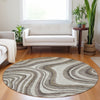 Piper Looms Mayfield Swirls AMF756 Brown Machine Washable Area Rug Round Lifestyle Image Feature