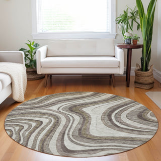 Piper Looms Mayfield Swirls AMF756 Brown Machine Washable Area Rug Round Lifestyle Image Feature