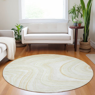 Piper Looms Mayfield Swirls AMF756 Ivory Machine Washable Area Rug Round Lifestyle Image Feature