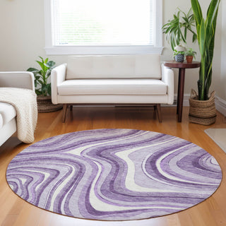 Piper Looms Mayfield Swirls AMF756 Lavender Machine Washable Area Rug Round Lifestyle Image Feature