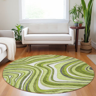 Piper Looms Mayfield Swirls AMF756 Lime Machine Washable Area Rug Round Lifestyle Image Feature