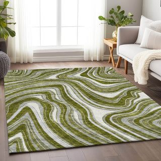 Piper Looms Mayfield Swirls AMF756 Olive Machine Washable Area Rug Lifestyle Image Feature