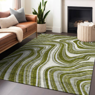 Piper Looms Mayfield Swirls AMF756 Olive Machine Washable Area Rug Lifestyle Image Feature