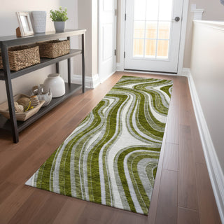 Piper Looms Mayfield Swirls AMF756 Olive Machine Washable Area Rug Runner Lifestyle Image Feature