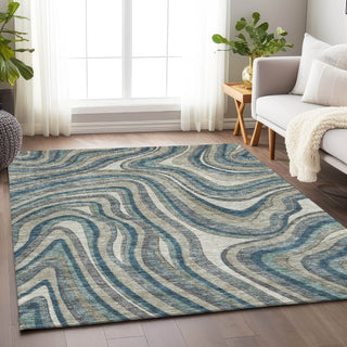 Piper Looms Mayfield Swirls AMF756 Teal Machine Washable Area Rug Lifestyle Image Feature